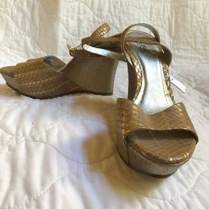 Gold Leather wedge shoes